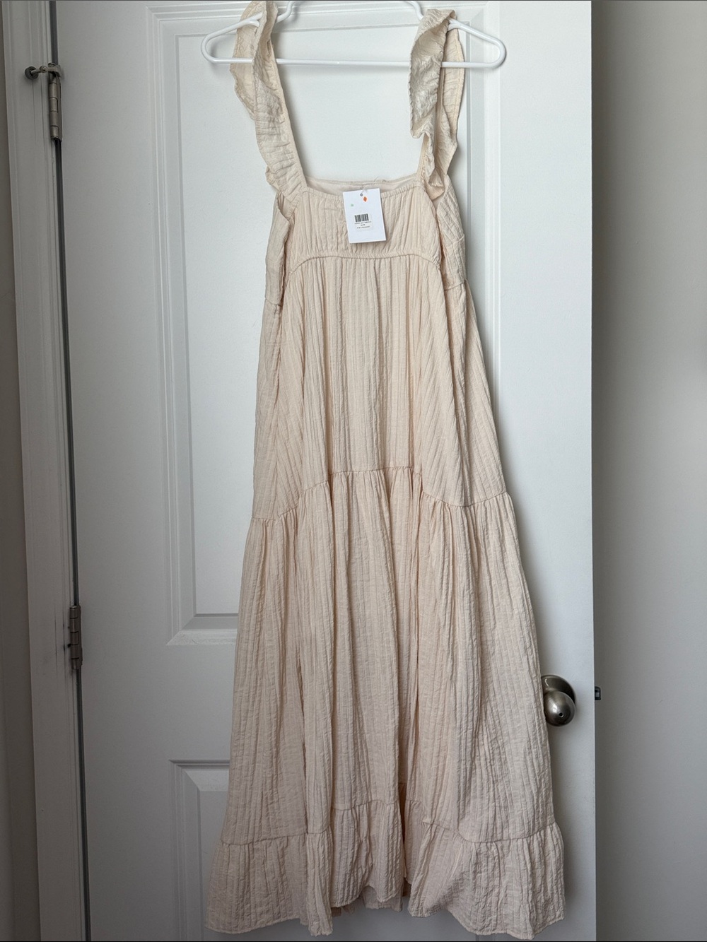 Cream Button-Front Ruffle Strap Maxi Dress - Picture 2 of 3